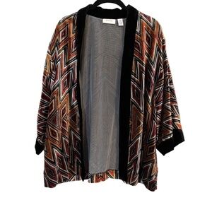 Chicos Jacket Women L Black Velour Boho Aztec Western Festival Hippie Artsy 80s